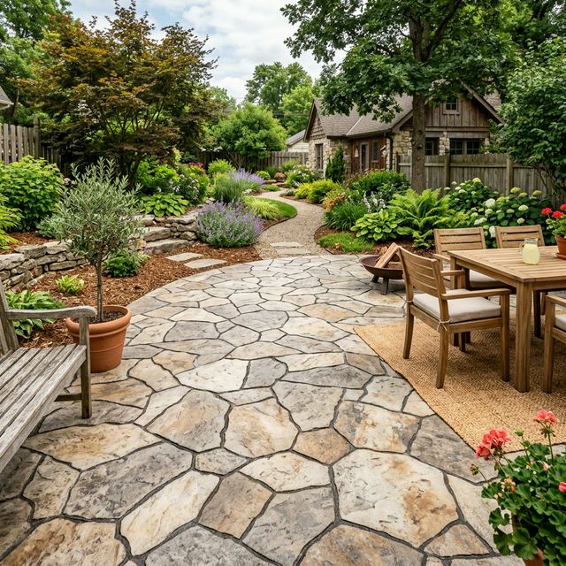 Flagstone stamped concrete patio pattern