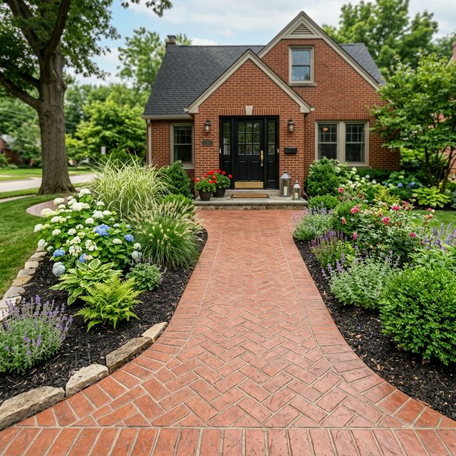 Herringbone Brick stamped concrete walkway