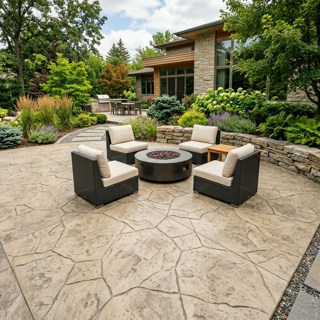 Seamless Texture stamped concrete with fire pit