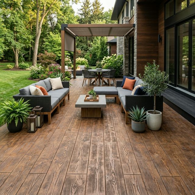 Wood Plank stamped concrete patio pattern