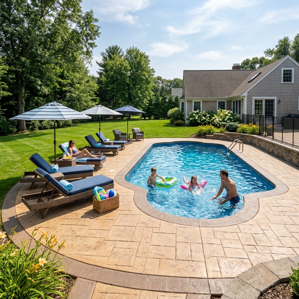 Backyard pool deck Bedford NH