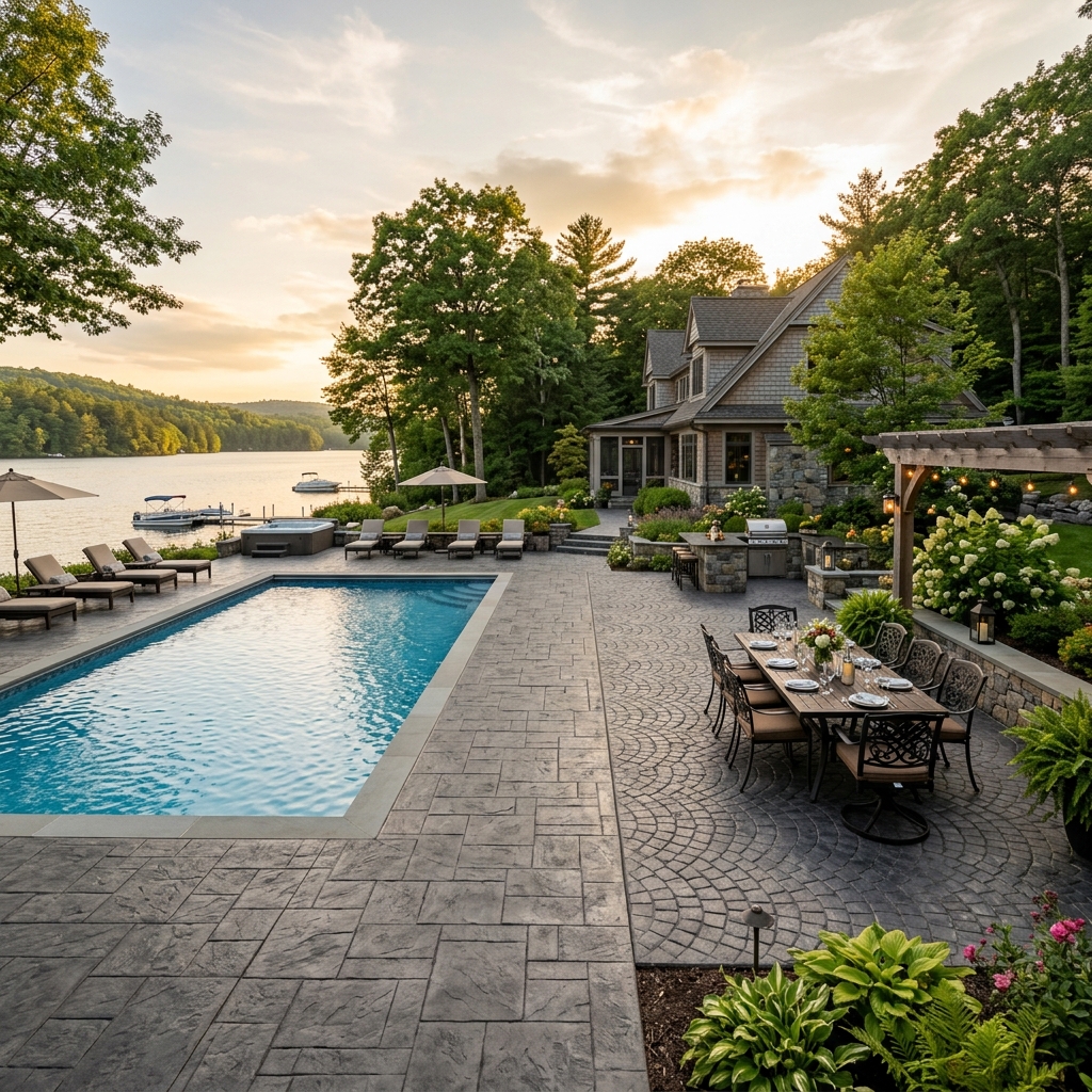 Lakefront pool deck Meredith NH